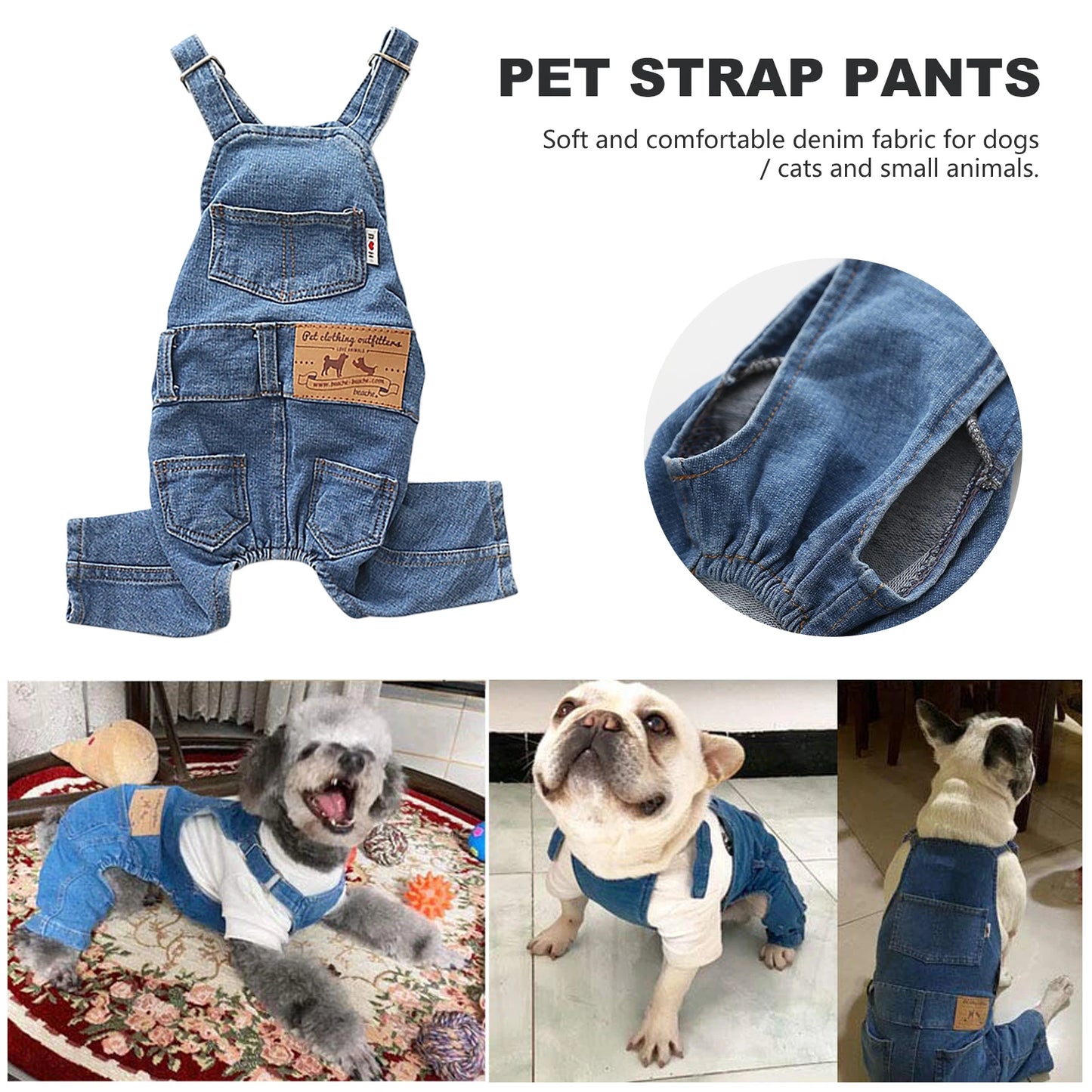 Pet Denim Jumpsuit Comfortable Dog Jean Overalls Clothes Washable Soft Cat Fashion Denim Pants Outfit for Small Medium Dogs - My Store