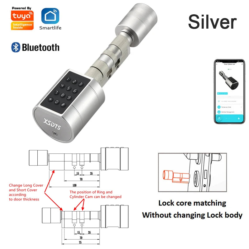 Tuya APP Fingerprint Cylinder Electronic Smart Door Lock Digital Keypad Code Key Card Remote Control Adjustable Home Apartment