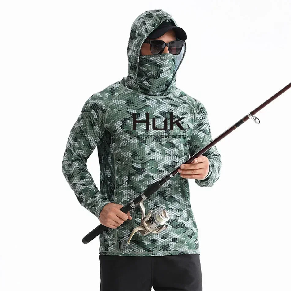 Huk Custom Men's UPF 50+ Sun Protection Hoodie Shirts Long Sleeve Lightweight SPF Outdoor UV Hiking Fishing Shirts