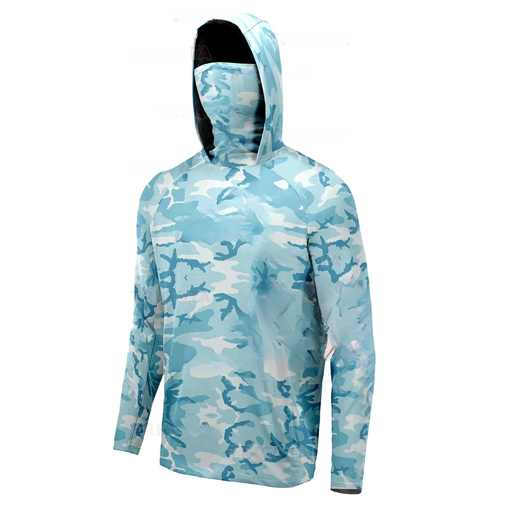 Men's Fishing Hoodie Shirts UPF 50+ Sun Protection Long Sleeve Breathable Fishing Clothing With Mask UV