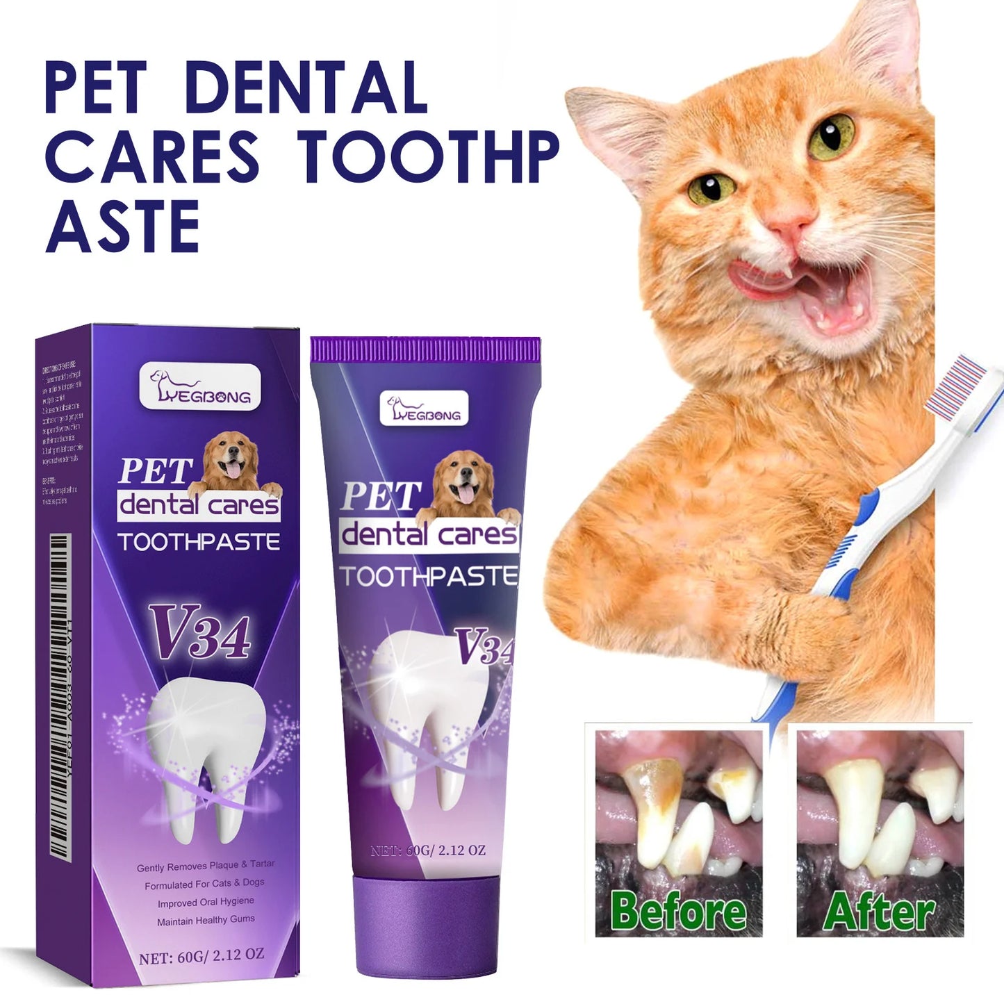 Pet Teeth Toothpaste V34 Deep Cleaning Teeth Mouth Deodorant Reduce Plaque Stain Dental Calculus Fresh Breath Pet Oral Care