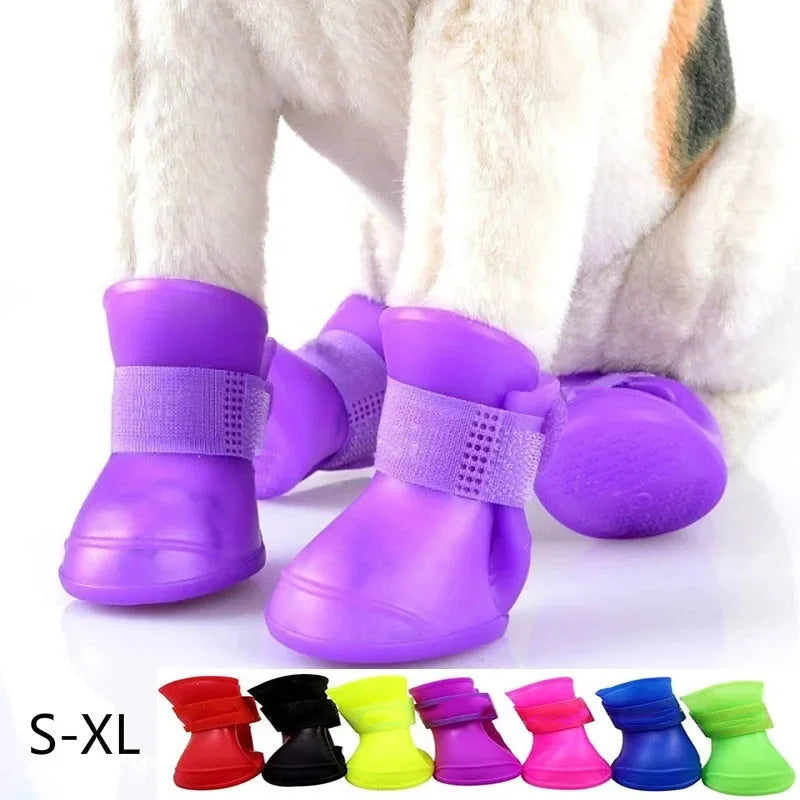 4Pcs Pet WaterProof Rainshoe Anti-slip Rubber Boot For Small Medium Large Dogs Cats Outdoor Shoe Dog Ankle Boots Pet Accessories - My Store