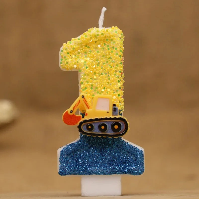 Cute Fashion Creative Engineering Car Excavator Number Birthday Cake Candle Gift Decoration Handmade Birthday Candle Boy Party