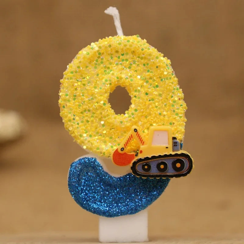 Cute Fashion Creative Engineering Car Excavator Number Birthday Cake Candle Gift Decoration Handmade Birthday Candle Boy Party