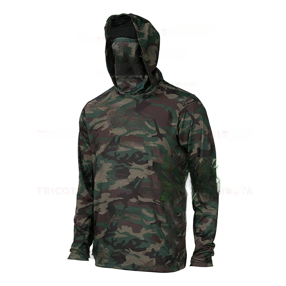 Men's Fishing Hoodie Shirts UPF 50+ Sun Protection Long Sleeve Breathable Fishing Clothing With Mask UV