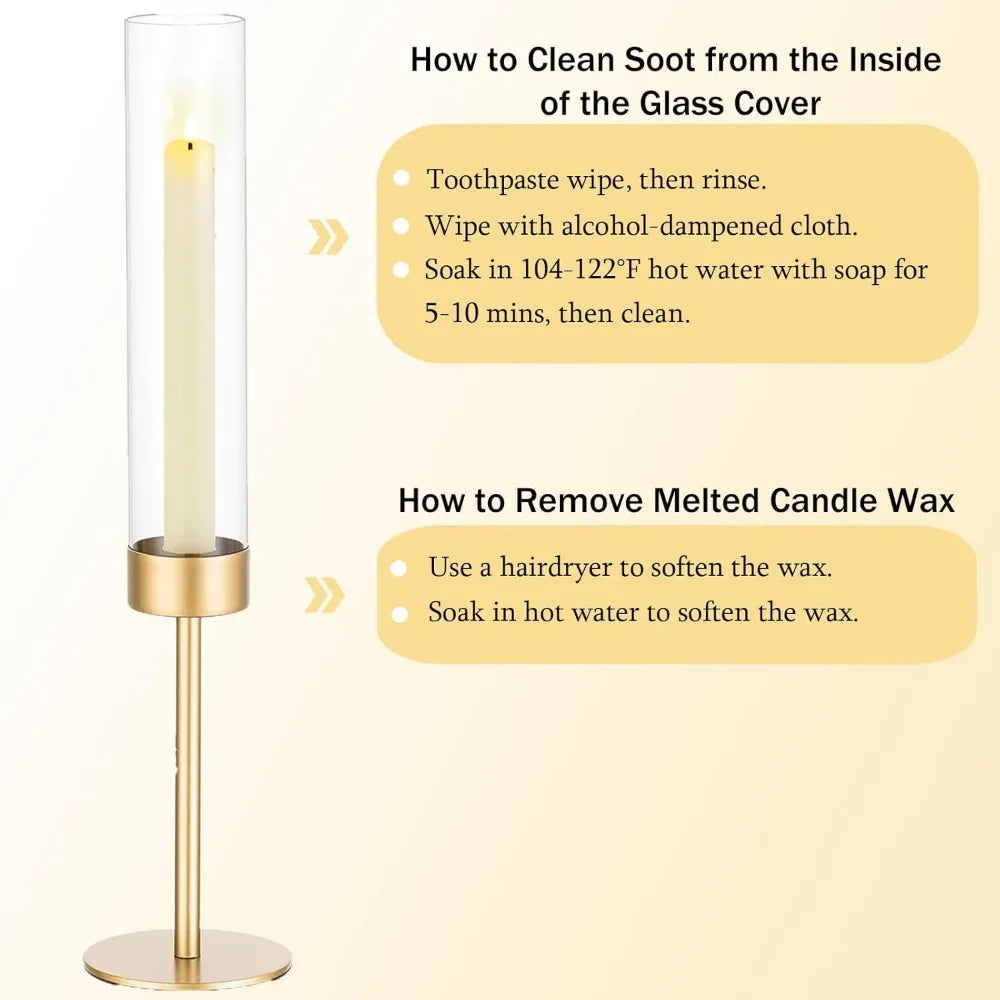 Glass Hurricane Candlestick Holders Gold 18 PCS Taper Candle Holder Bulk Clear Glass Cylinder Table Centerpiece Wedding Decor