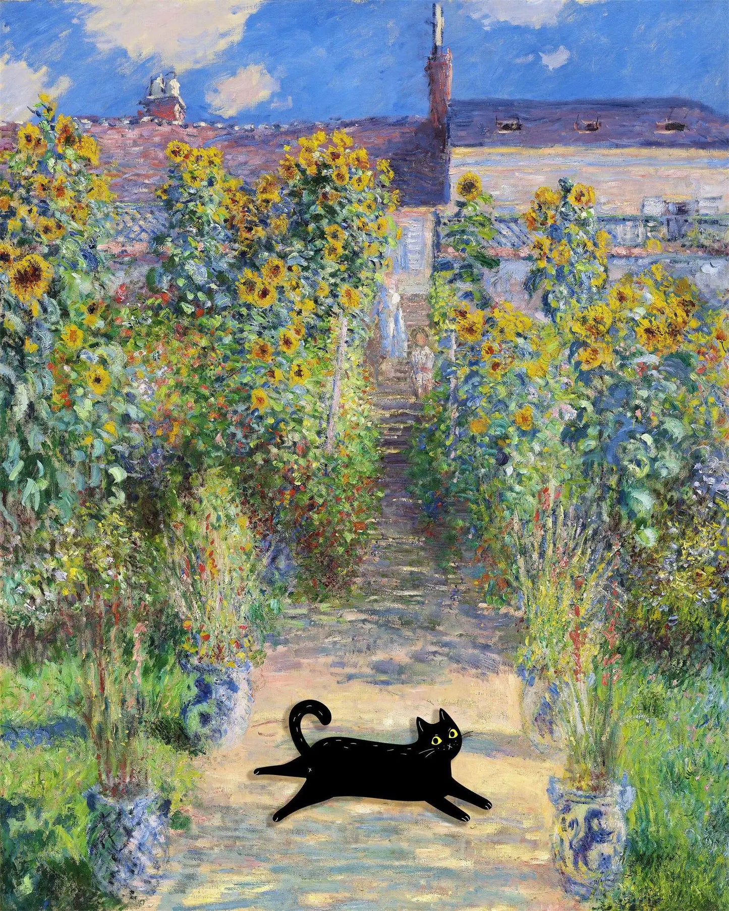 Claude Monet Artworks Interesting Cute Black Cat Lotus Pond Poster Canvas Paintings Wall Art Pictures for Living Room Home Decor