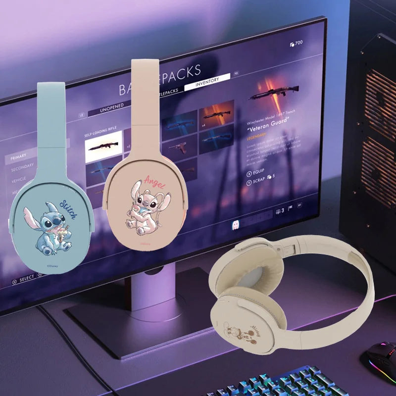 P2961 Headphones Disney Stitch Wireless Bluetooth Earbuds HiFi Stereo Over Ear Headset Gamer Music Sports Earphones TF/AUX
