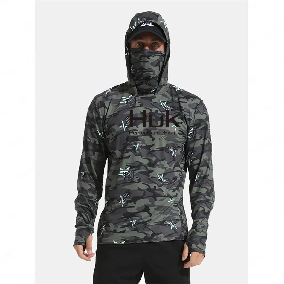 Huk Custom Men's UPF 50+ Sun Protection Hoodie Shirts Long Sleeve Lightweight SPF Outdoor UV Hiking Fishing Shirts