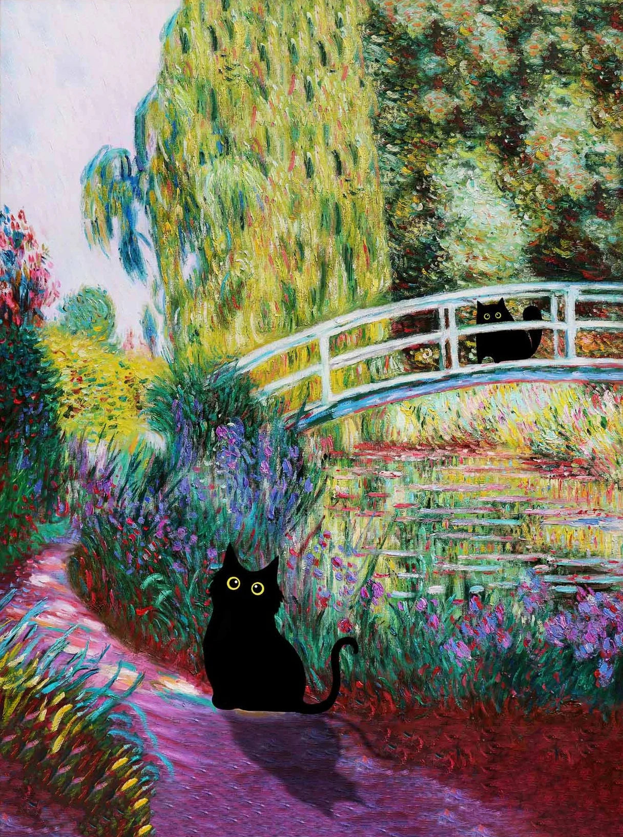 Claude Monet Artworks Interesting Cute Black Cat Lotus Pond Poster Canvas Paintings Wall Art Pictures for Living Room Home Decor