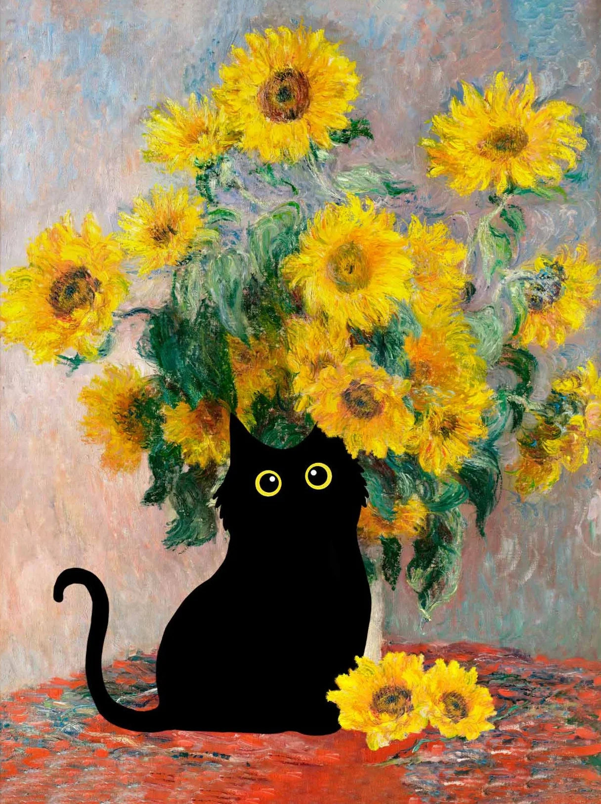 Claude Monet Artworks Interesting Cute Black Cat Lotus Pond Poster Canvas Paintings Wall Art Pictures for Living Room Home Decor