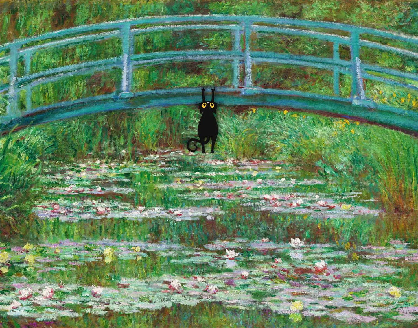 Claude Monet Artworks Interesting Cute Black Cat Lotus Pond Poster Canvas Paintings Wall Art Pictures for Living Room Home Decor