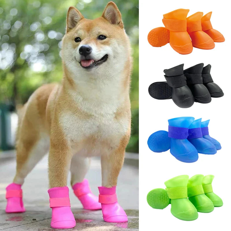 4Pcs Pet WaterProof Rainshoe Anti-slip Rubber Boot For Small Medium Large Dogs Cats Outdoor Shoe Dog Ankle Boots Pet Accessories - My Store