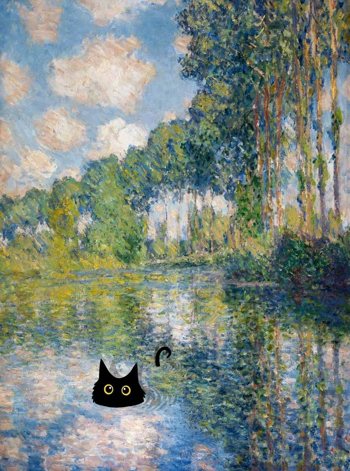 Claude Monet Artworks Interesting Cute Black Cat Lotus Pond Poster Canvas Paintings Wall Art Pictures for Living Room Home Decor