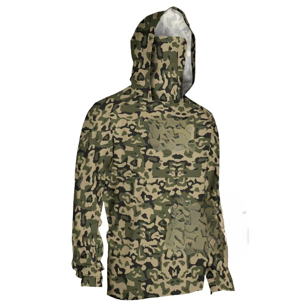 Fishing Hoodie Shirts Camouflage Long Sleeve Fishing Clothing With Mask Uv Neck Gaiter Men's Breathable Angling Jersey