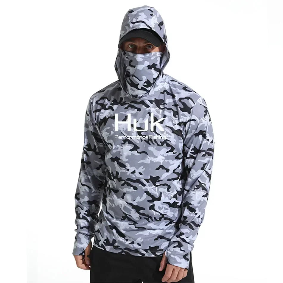 Huk Custom Men's UPF 50+ Sun Protection Hoodie Shirts Long Sleeve Lightweight SPF Outdoor UV Hiking Fishing Shirts