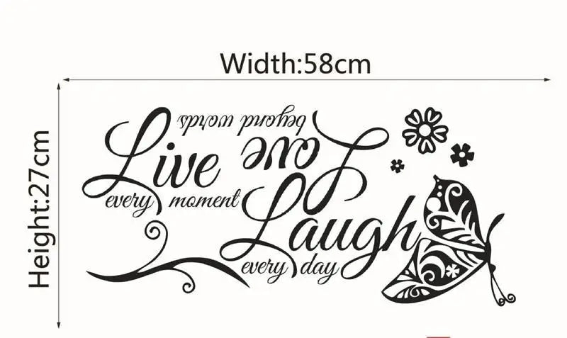 Live Laugh Love Butterfly Flower Wall Art Sticker Modern Wall Decals Quotes Vinyls Stickers Wall Stickers Home Decor Living Room