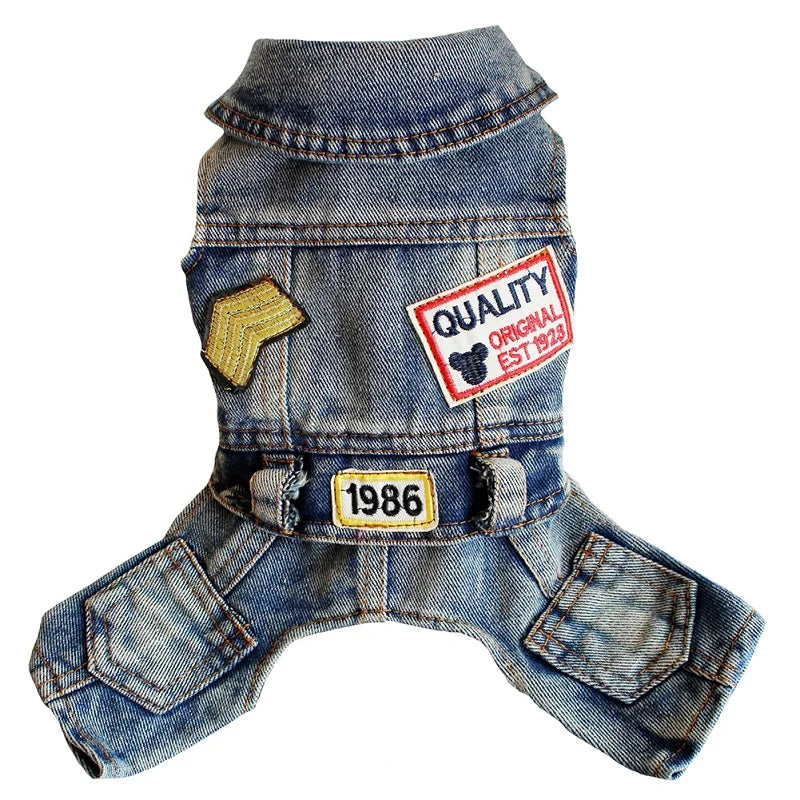 Fashion Dog Clothes Simple Striped Denim Jumpsuit Hoodies French Bulldog Bichon Jean Jackets Puppy Cowboy Outfits Pet Costume - My Store
