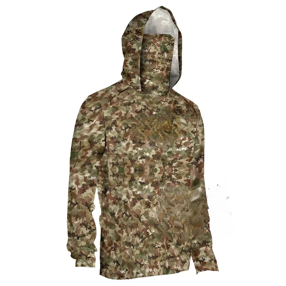 Fishing Hoodie Shirts Camouflage Long Sleeve Fishing Clothing With Mask Uv Neck Gaiter Men's Breathable Angling Jersey