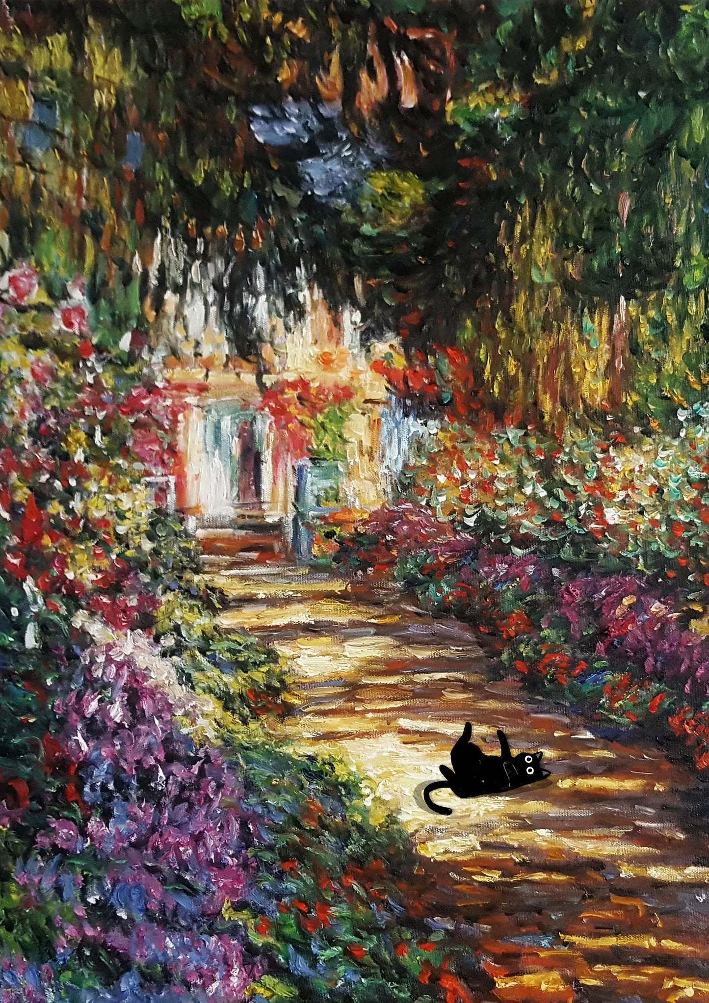 Claude Monet Artworks Interesting Cute Black Cat Lotus Pond Poster Canvas Paintings Wall Art Pictures for Living Room Home Decor