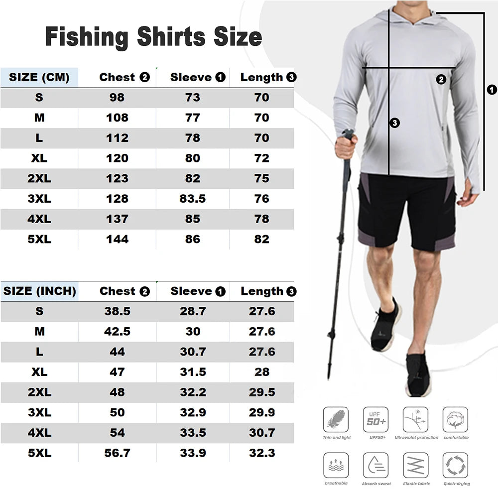 Men's Fishing Hoodie Shirts UPF 50+ Sun Protection Long Sleeve Breathable Fishing Clothing With Mask UV