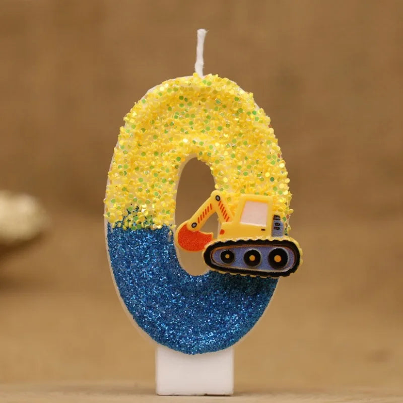 Cute Fashion Creative Engineering Car Excavator Number Birthday Cake Candle Gift Decoration Handmade Birthday Candle Boy Party