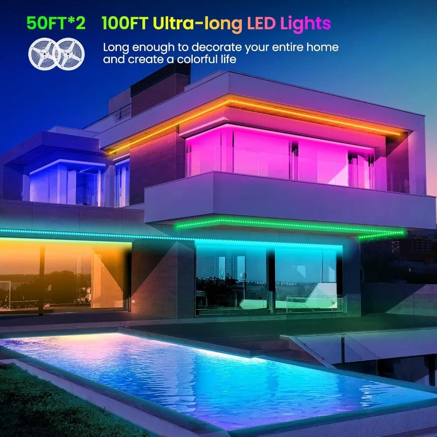 LED Strip Lights 100ft Rope Lights Bluetooth APP Control Color Changing RGB Strip Sync with Music para Cuarto for Bedroom Home