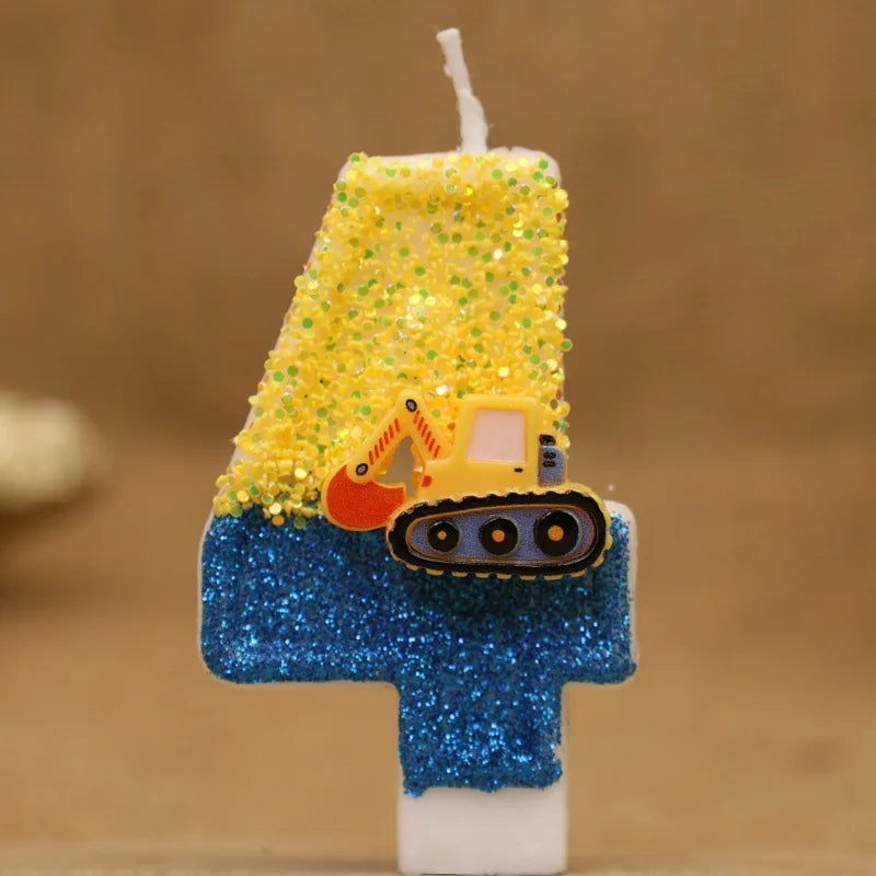 Cute Fashion Creative Engineering Car Excavator Number Birthday Cake Candle Gift Decoration Handmade Birthday Candle Boy Party