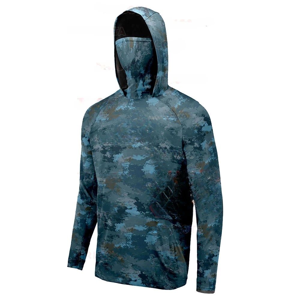 Men's Fishing Hoodie Shirts UPF 50+ Sun Protection Long Sleeve Breathable Fishing Clothing With Mask UV