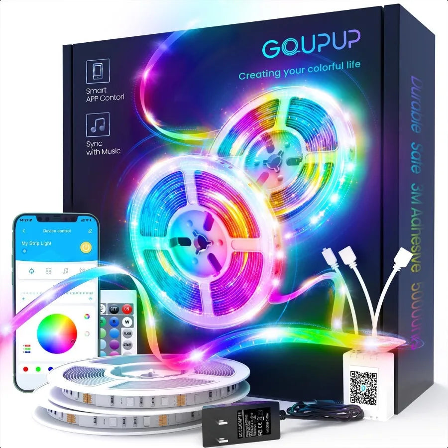 LED Strip Lights 100ft Rope Lights Bluetooth APP Control Color Changing RGB Strip Sync with Music para Cuarto for Bedroom Home