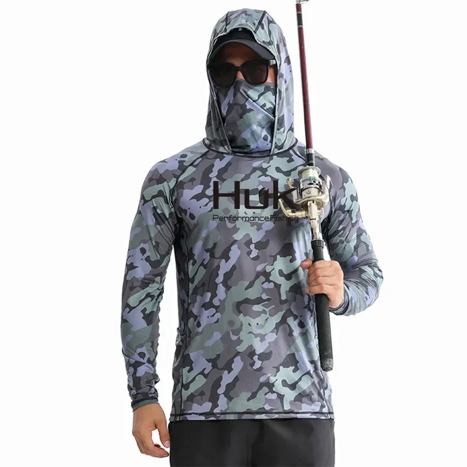 Huk Custom Men's UPF 50+ Sun Protection Hoodie Shirts Long Sleeve Lightweight SPF Outdoor UV Hiking Fishing Shirts