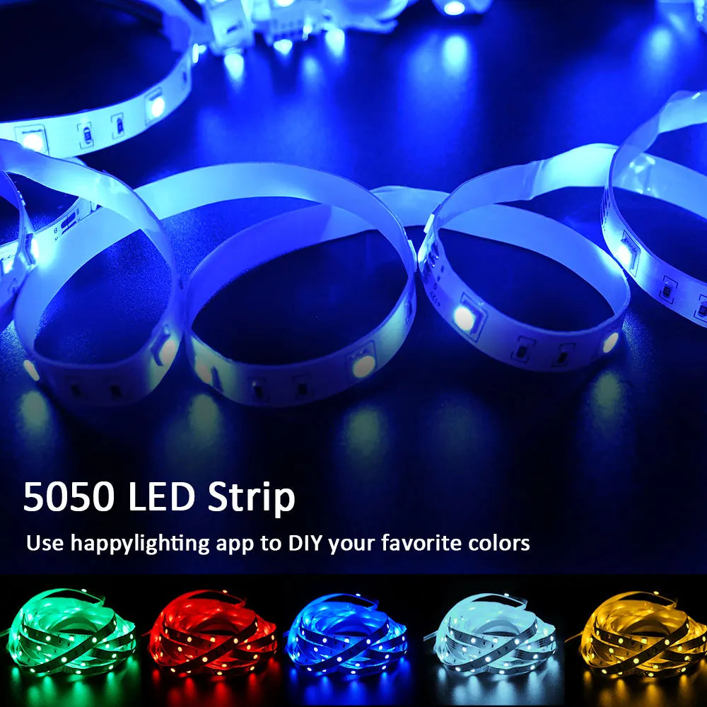 (EU Plug) LED Strip Light RGB Music Sync Color Changing  Sensitive Built-in Mic, App LED Lights DC12V Flexible