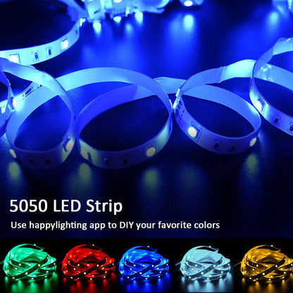 (EU Plug) LED Strip Light RGB Music Sync Color Changing  Sensitive Built-in Mic, App LED Lights DC12V Flexible