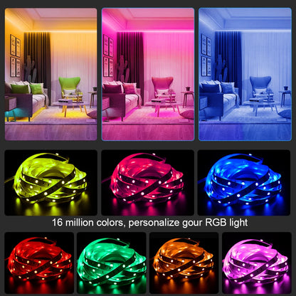 (EU Plug) LED Strip Light RGB Music Sync Color Changing  Sensitive Built-in Mic, App LED Lights DC12V Flexible