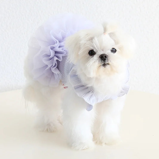 Pet Spring/Summer Flying Sleeve Puff Skirt Pet Mesh Splicing Dress Cat Clothing Dog Clothes for Small Dogs Puppy Clothes