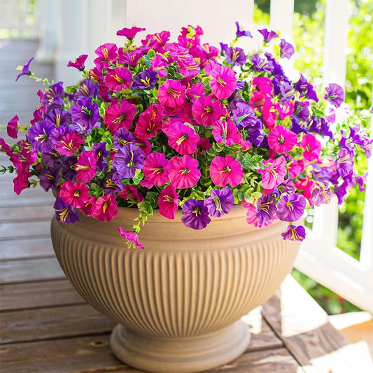 35CM Artificial Fake Silk Morning Glory Flower Green Eucalyptus Plant UV Protection for Porch Courtyard Garden Summer Home Decor