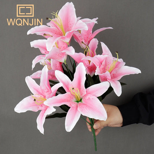9 Heads Artificial Lily Flowers European Multicolor Fake Bridal Flower Bouquet Wedding Home Party Decoration Flowers