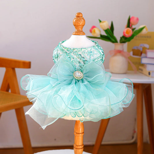 Dream Fairy Wedding Dress Green Puppy Dog Clothes Summer Pet Cat Wedding Dress Mesh Tutu Dress Princess Style