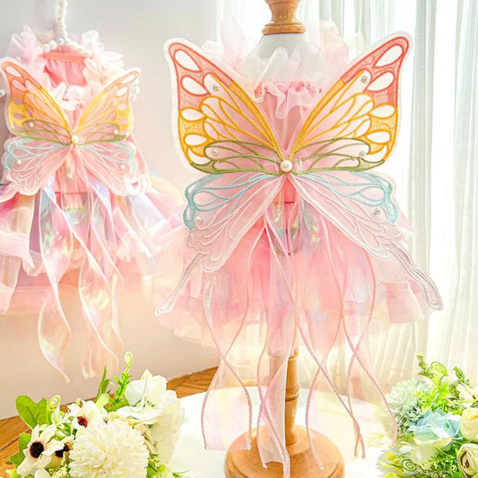 Summer Dog Cat Butterfly Princess Dress Clothes Mesh Lace Pearl Puppy Wedding Skirt For York Chihuahua Poodle Small Dog Dresses