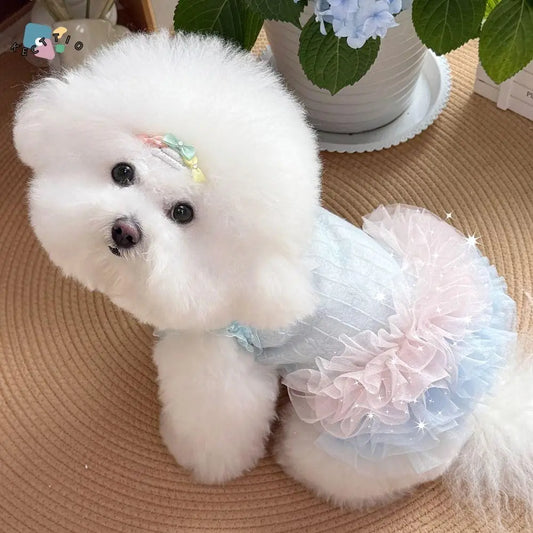 Pet Costumes Cute Pet Mesh Dress Comfortable Lace Bow Dog Princess Skirt Soft Breathable Pet Clothes Spring Summer