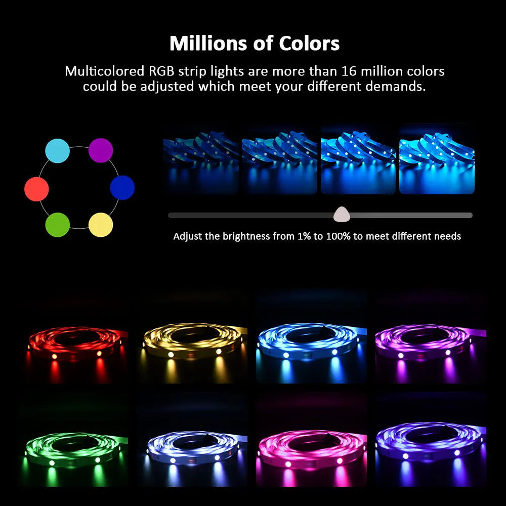 (EU Plug) LED Strip Light RGB Music Sync Color Changing  Sensitive Built-in Mic, App LED Lights DC12V Flexible