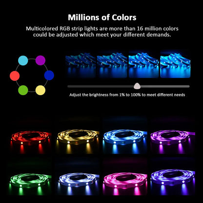 (EU Plug) LED Strip Light RGB Music Sync Color Changing  Sensitive Built-in Mic, App LED Lights DC12V Flexible