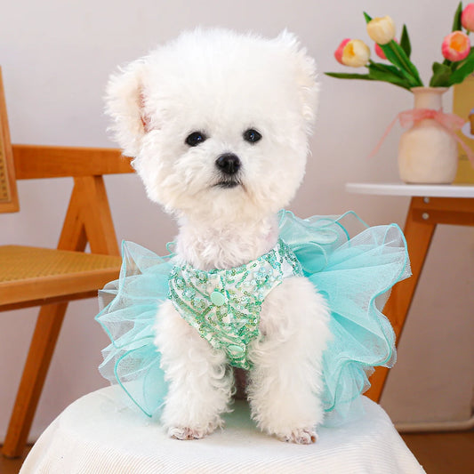 Dream Fairy Wedding Dress Green Puppy Dog Clothes Summer Pet Cat Wedding Dress Mesh Tutu Dress Princess Style