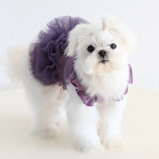 Pet Spring/Summer Flying Sleeve Puff Skirt Pet Mesh Splicing Dress Cat Clothing Dog Clothes for Small Dogs Puppy Clothes