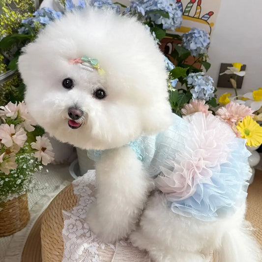 Pet Costumes Cute Pet Mesh Dress Comfortable Lace Bow Dog Princess Skirt Soft Breathable Pet Clothes Spring Summer