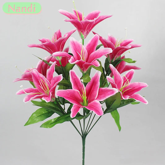 10 Heads Artificial Lily Flowers European Multicolor Fake Bridal Flower Bouquet Wedding Home Party Decoration Flowers