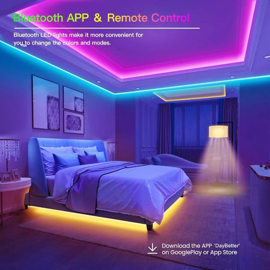 LED Strip Lights 100ft Rope Lights Bluetooth APP Control Color Changing RGB Strip Sync with Music para Cuarto for Bedroom Home