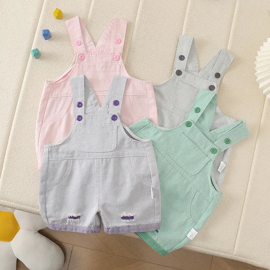 0 - 4 Y Korean Children's Clothes 2025 Cute Fashion Kids Girl Boys Cotton Colorful Denim Overalls Shorts Soft and Stylish - My Store