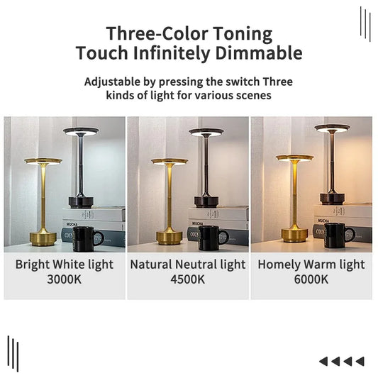 Wireless Simple Decorative Table Lamp Infinitely Dimmable Atmosphere Classic Retro Portable Rechargeable Touch Desk Lamp