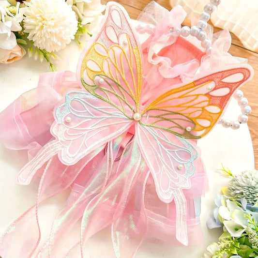 Summer Dog Cat Butterfly Princess Dress Clothes Mesh Lace Pearl Puppy Wedding Skirt For York Chihuahua Poodle Small Dog Dresses